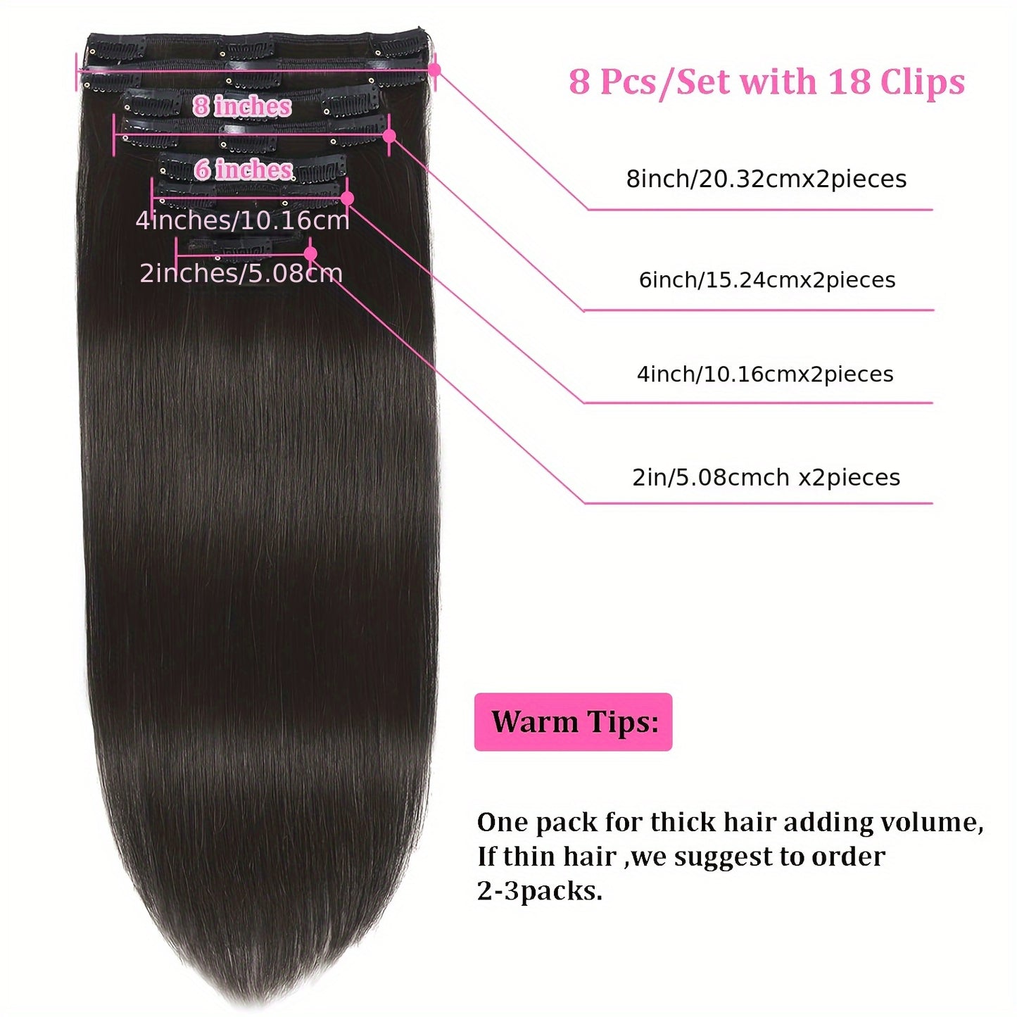 8 Pieces Straight Real Human Hair Clip In Hair Extensions | Remy Brazilian Black Human Hair | Double Wefted Clip In Hair Extension