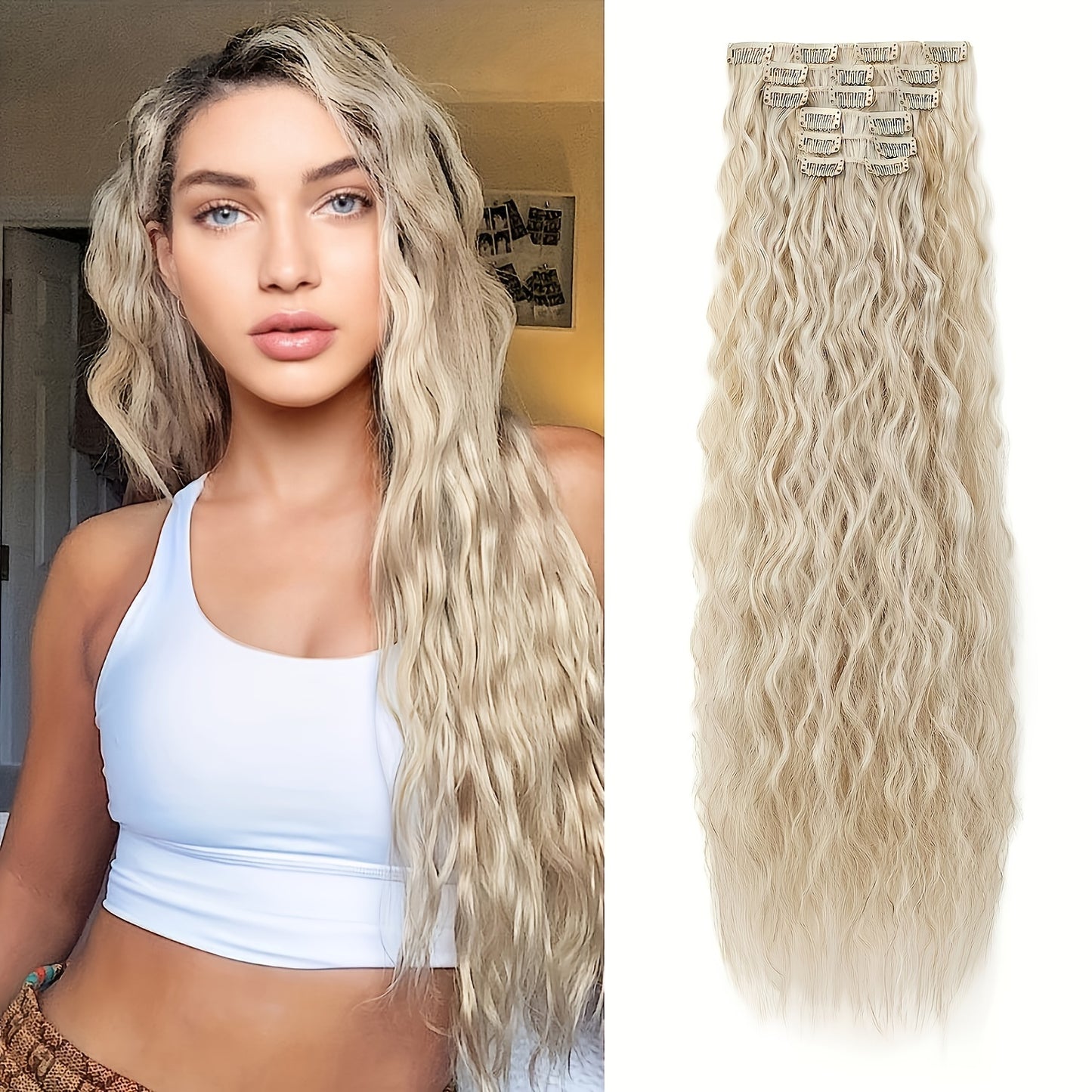 6pcs Synthetic Clip In 24 Inch Long Curly Wavy Hair Extensions