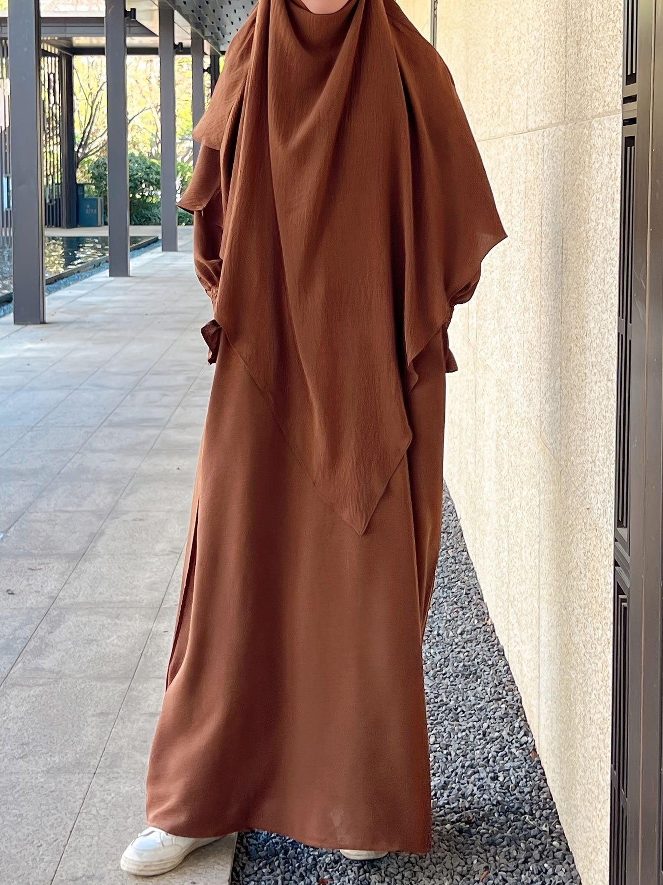 Khimar+abaya 2pcs Set Umrah Rida Set Player Jilbaab Abaya Set with Pockets