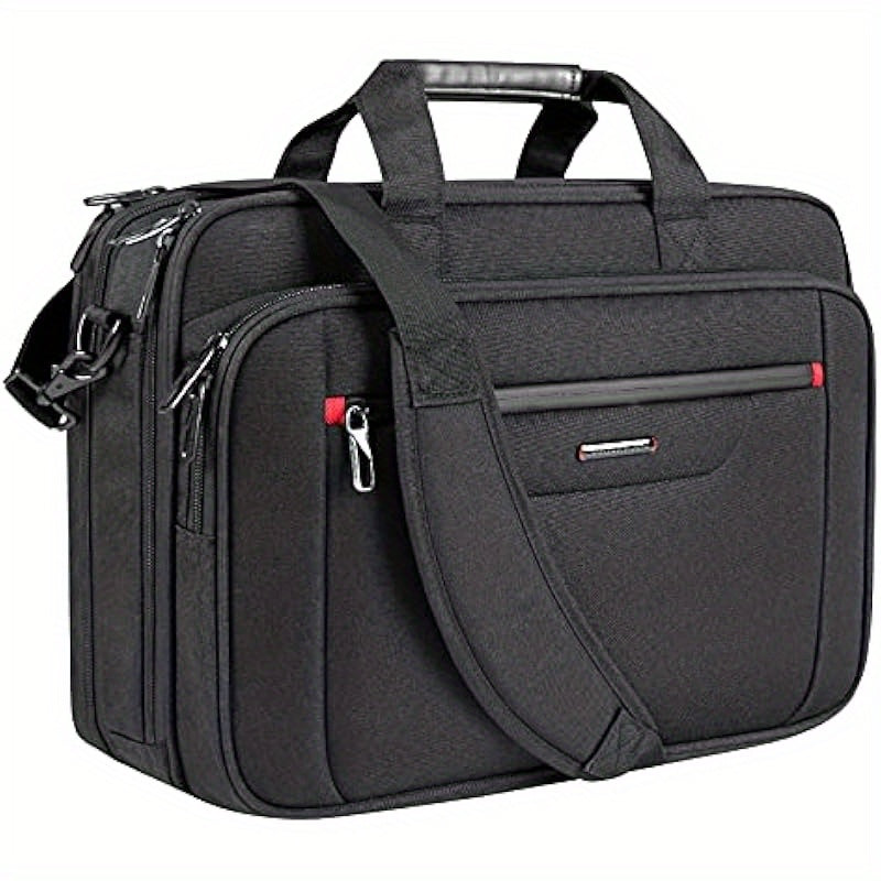Men Briefcase Premium Leather Laptop Case Fits Up to 17.3 Inch Business Shoulder Bag Laptop Expandable Messenger Bag for Men Women Computer Bag for Travel Business Black