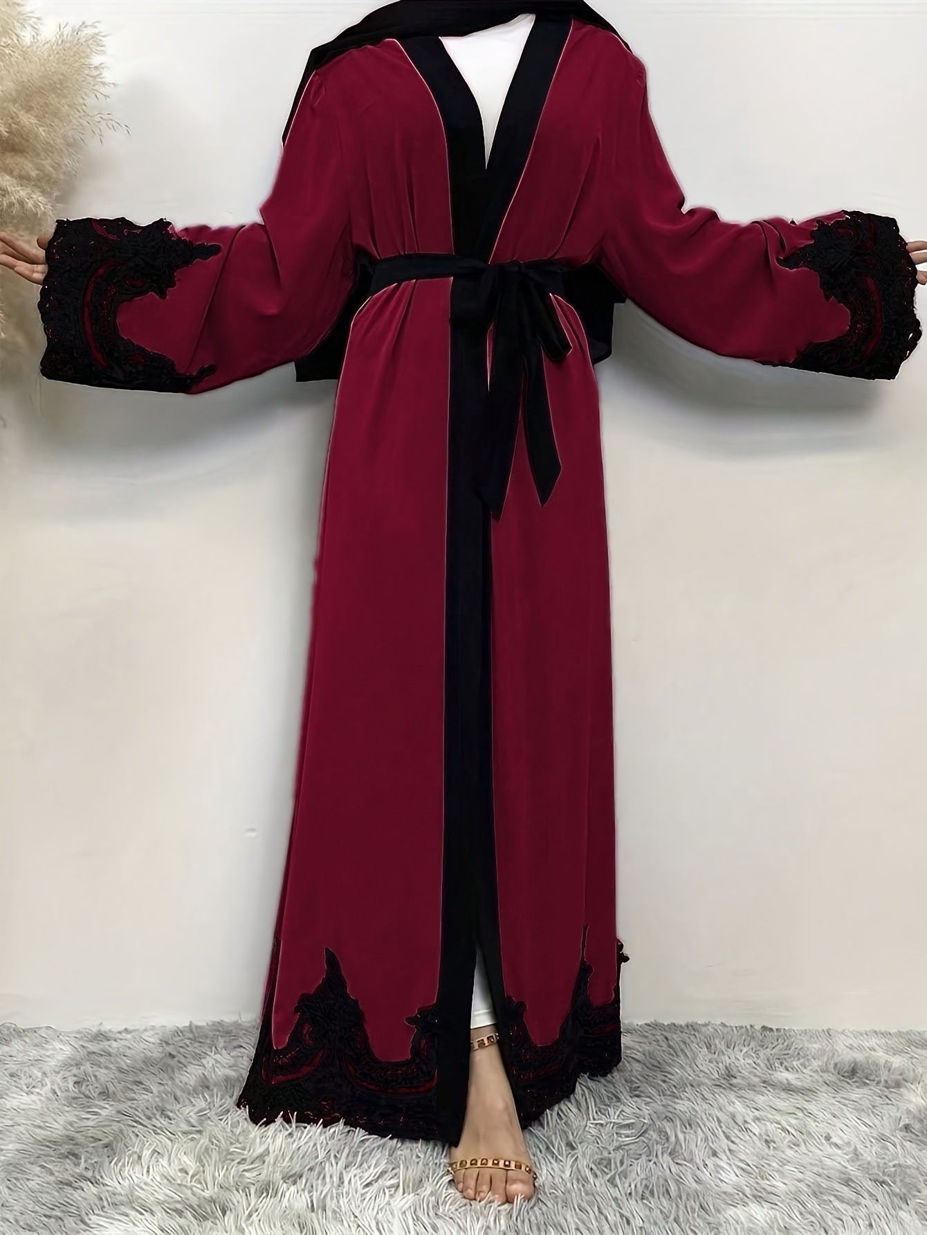 Women's Turkish & Arabic Traditional Long Kimono Abaya, Excluding Headscarf, Ramadan & Eid Al-Adha Attire