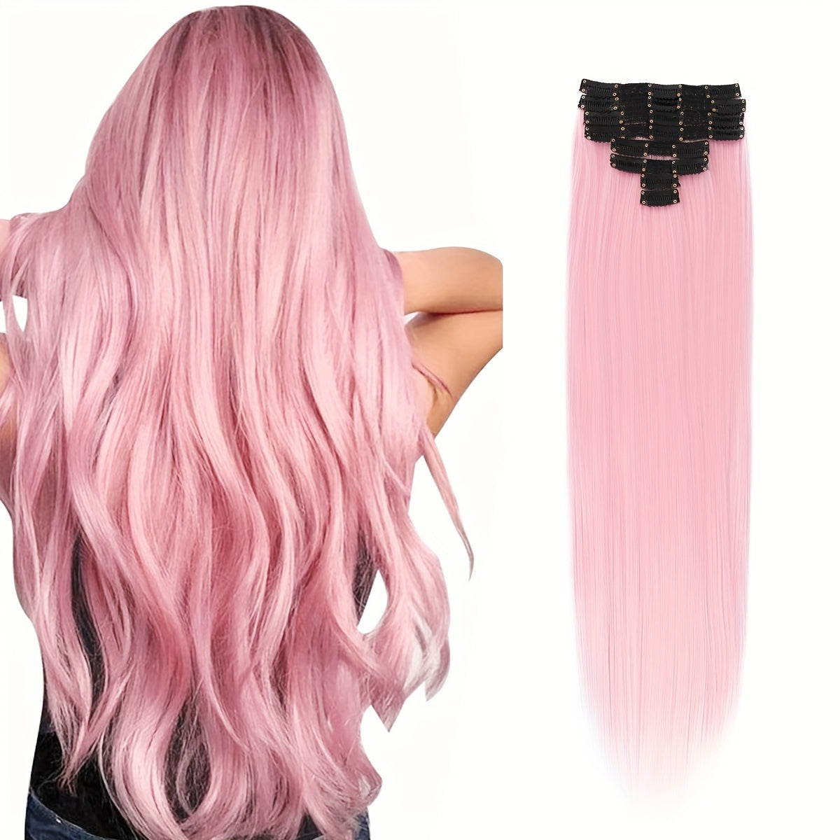 Synthetic Women's Hair Clipper 20 Inch 18 Clips/Set Long Straight Clip-in Hair Extension, Green, Pink, Brown, Red, Sky Blue Color Hair Extension Synthetic Braided Clip-in Hair Extension, Suitable for Straight Hair, Heat-resis