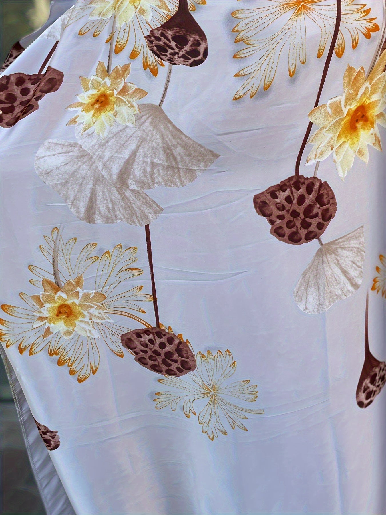 Women's Printed Long Baju Abaya with Scarf- Lightweight Polyester Batwing Sleeves, Loose Round Neck H-Shaped Spring/Summer Outfit, Suitable for Parties and Casual Wear