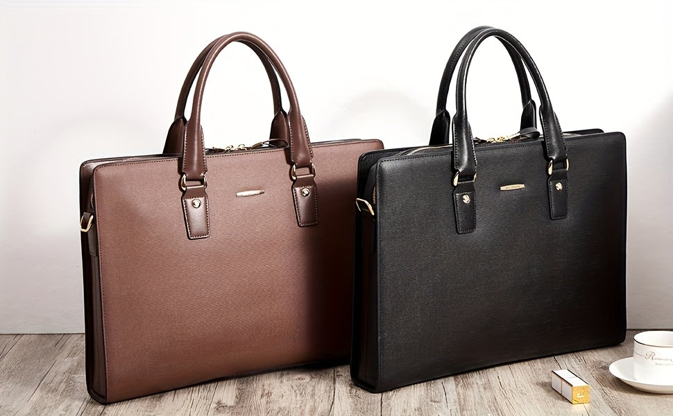 Slim Briefcase Shoulder Laptop Bag for Men & Women - Premium Leather Business Bag with Adjustable Strap, Tablet Compartment & Zipper Closure
