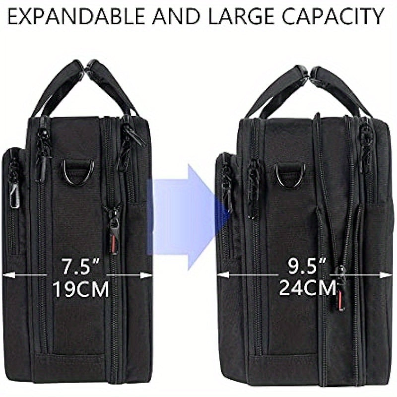 Men Briefcase Premium Leather Laptop Case Fits Up to 17.3 Inch Business Shoulder Bag Laptop Expandable Messenger Bag for Men Women Computer Bag for Travel Business Black