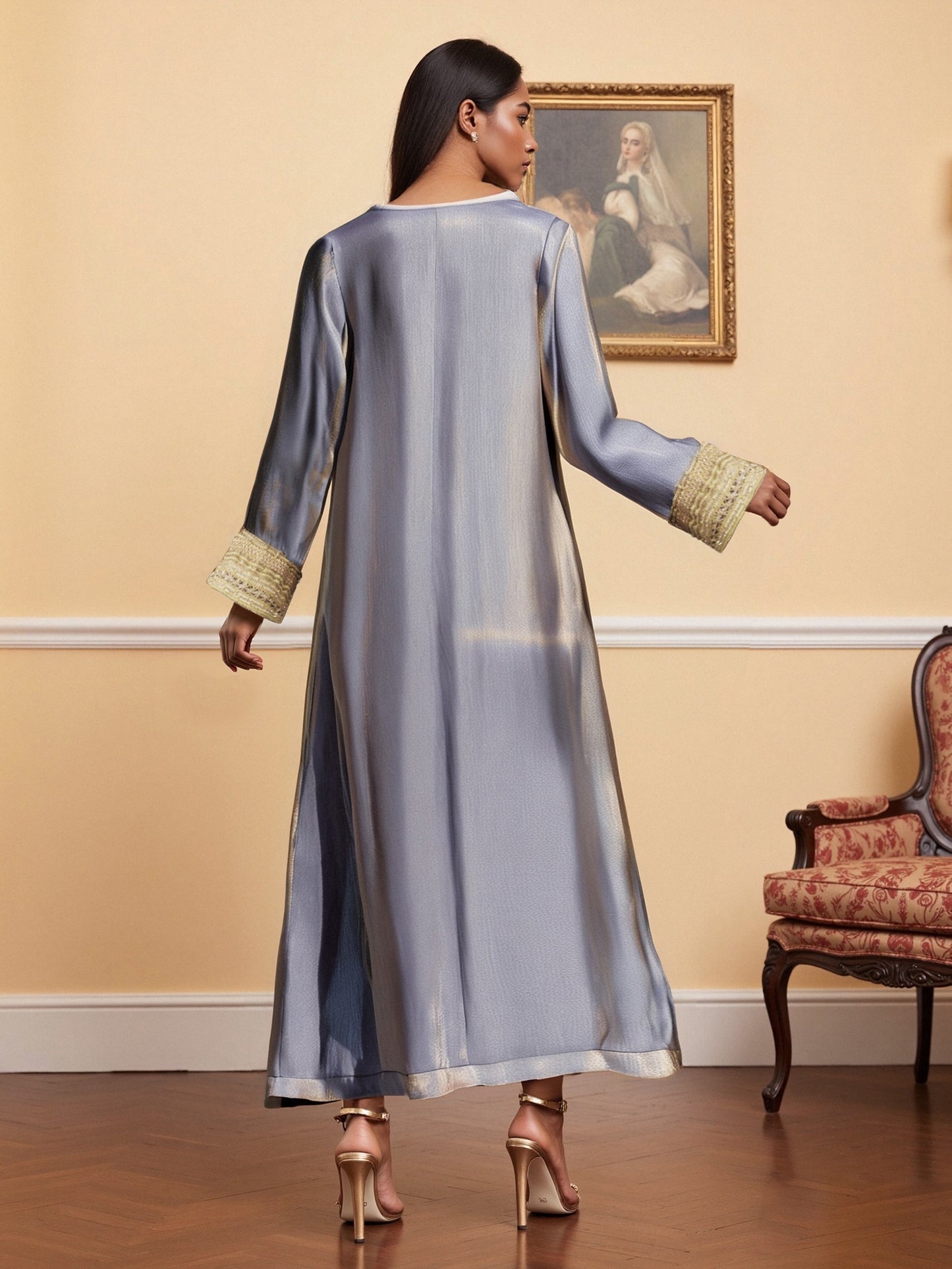 Women's Elegant Islamic Baju Abaya Dress - Long Sleeve Flowy Swing Dress in Pastel Lavender, Non-Stretchy Formal & Everyday Muslim Dress for Prayer, Office, Social Events