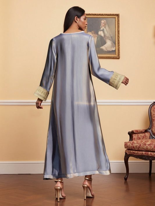 Women's Elegant Islamic Baju Abaya Dress - Long Sleeve Flowy Swing Dress in Pastel Lavender, Non-Stretchy Formal & Everyday Muslim Dress for Prayer, Office, Social Events