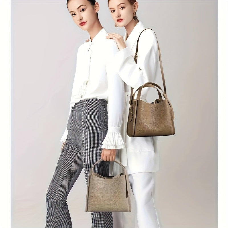 Real Leather Women's Crossbody Handbag, Medium-sized Bag, First Layer Cowhide Large Capacity Bucket Bag, High-quality Crossbody Bag, Fashionable Ladies