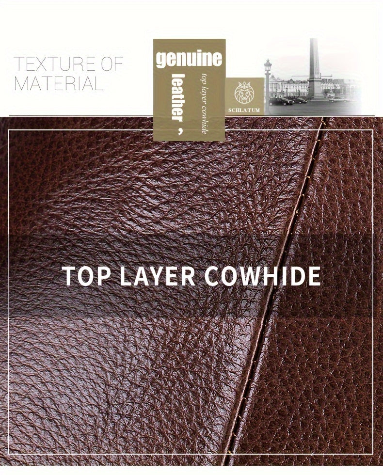 Men's Top Layer Cowhide Sling Bag, Genuine Leather Crossbody Bag, Retro Fashion Commuter Bag Multi-functional Travel Slant Shoulder Bag