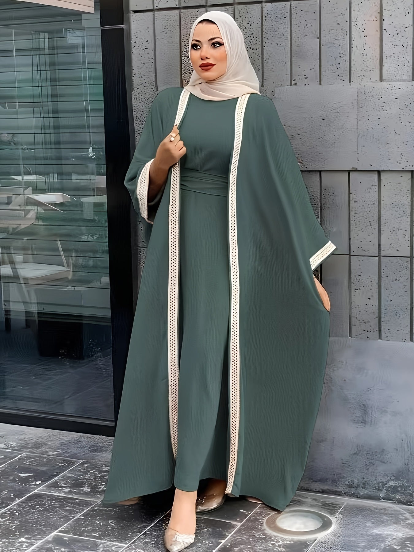 Saudi Arabian Muslim Women's Modest Dress for Eid Dubai Solid Color Arabic Abaya