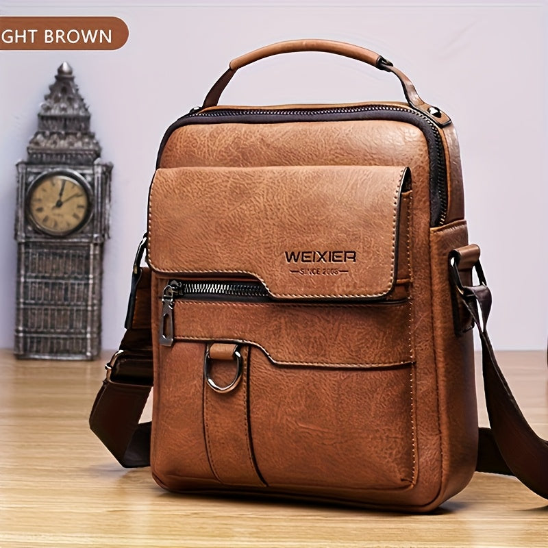 [Leather Crossbody Backpack] Leather Crossbody Laptop Backpack | Men's Vintage Street Style Large Capacity Commuter Bag with Adjustable Strap