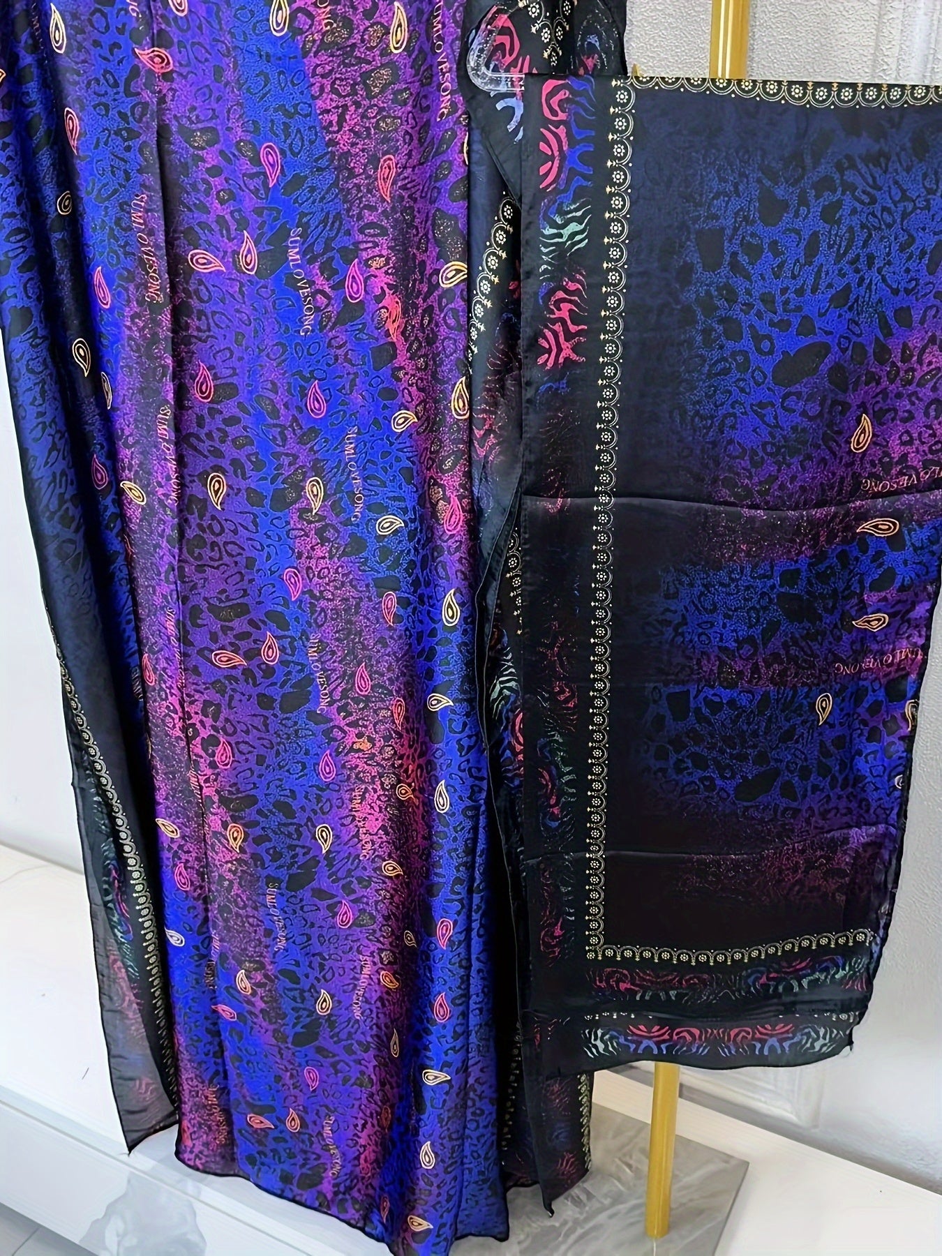 Women's Middle Eastern Style Color-Block Batwing Sleeve Long Cover-Up Abaya Dress with Scarf - Loose Fit H-Shaped All-Season Lightweight Beach Pool Party Dress