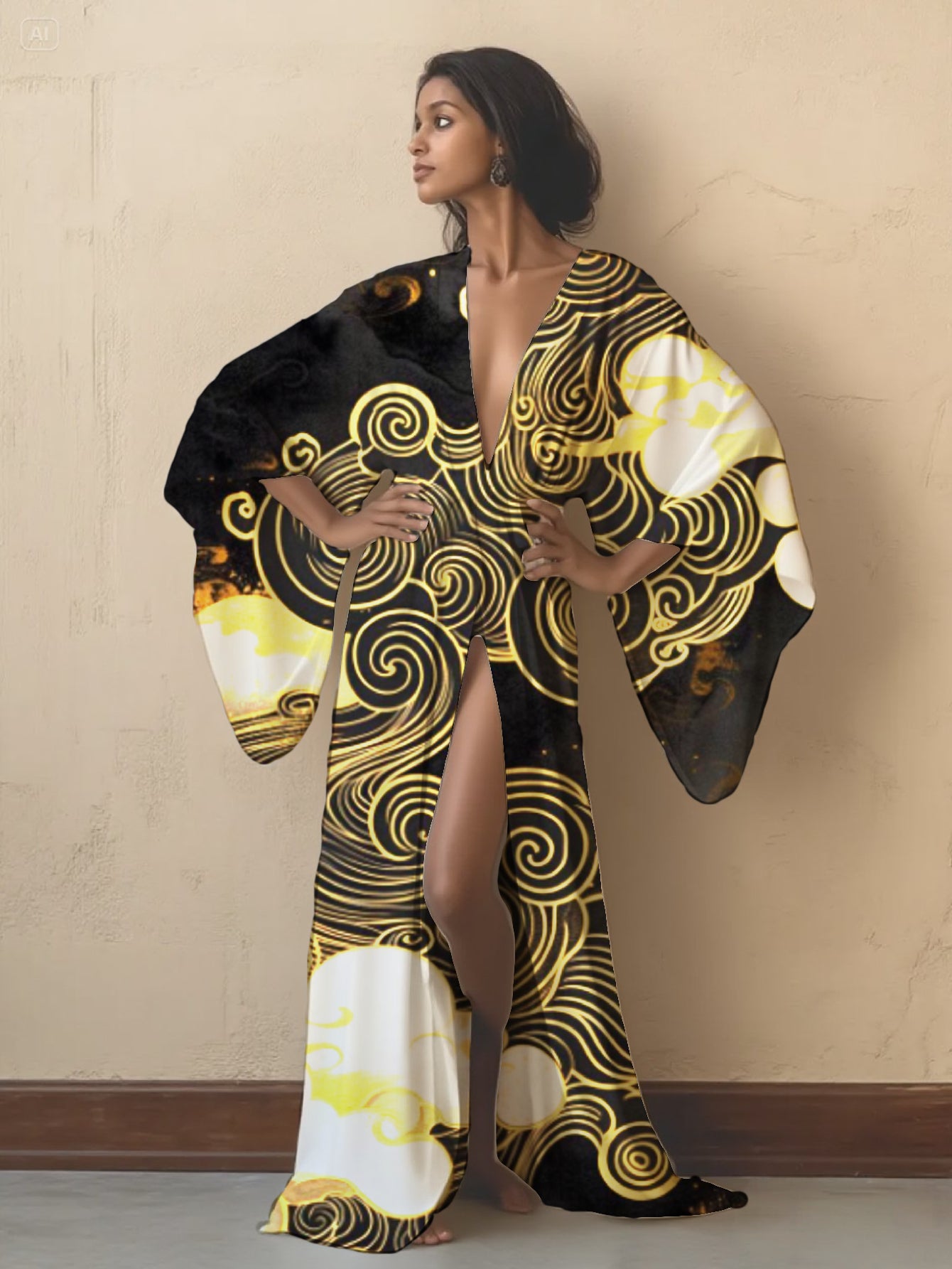 Women's Japanese Kimono Abaya - Long Open Front Cardigan with Adjustable Waist Belt, Lightweight Maxi Robe in Black/White/ Golden/Gray/Blue/Red/ - Boho Chic Lounge, Beach, Party