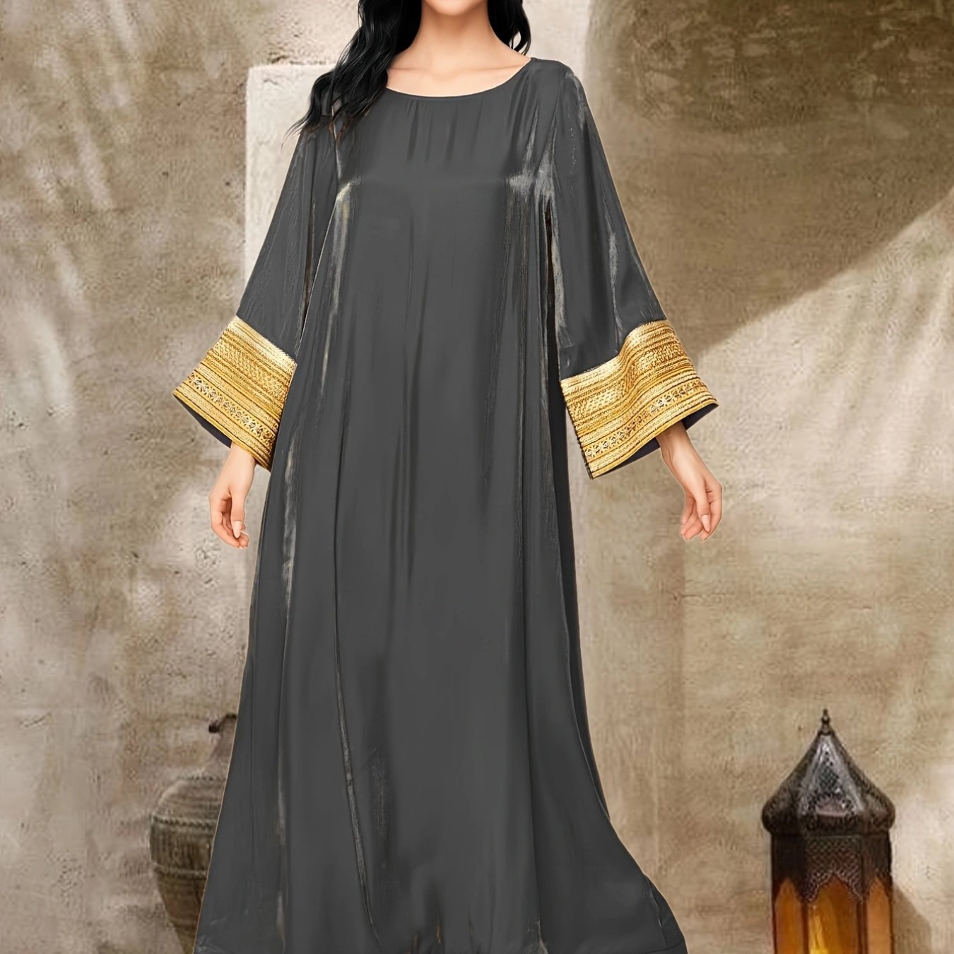 Women's Elegant Islamic Baju Abaya Dress - Long Sleeve Flowy Swing Dress in Pastel Lavender, Non-Stretchy Formal & Everyday Muslim Dress for Prayer, Office, Social Events