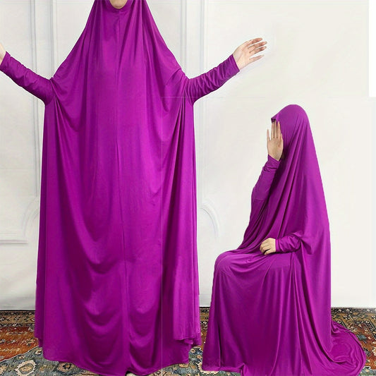 Women's Middle Eastern Baju Abaya Dress - Solid Color Hooded Robe with Bat Sleeves, Modest Traditional Long Gown for Daily & Formal Wear, Comfortable & Versatile Elegant Islamic Attire