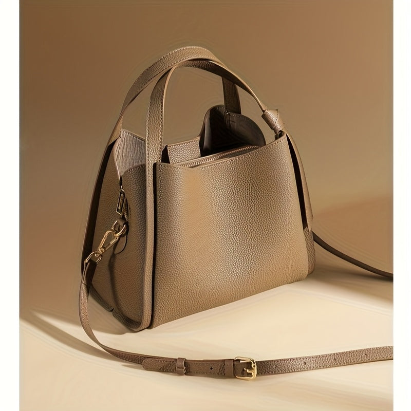 Real Leather Women's Crossbody Handbag, Medium-sized Bag, First Layer Cowhide Large Capacity Bucket Bag, High-quality Crossbody Bag, Fashionable Ladies