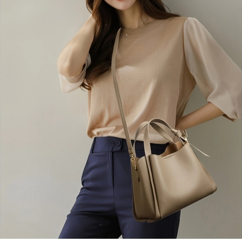 Real Leather Women's Crossbody Handbag, Medium-sized Bag, First Layer Cowhide Large Capacity Bucket Bag, High-quality Crossbody Bag, Fashionable Ladies