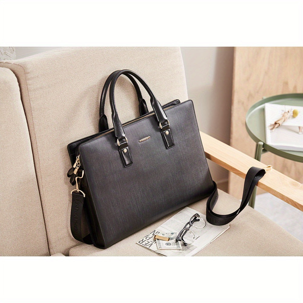 Slim Briefcase Shoulder Laptop Bag for Men & Women - Premium Leather Business Bag with Adjustable Strap, Tablet Compartment & Zipper Closure