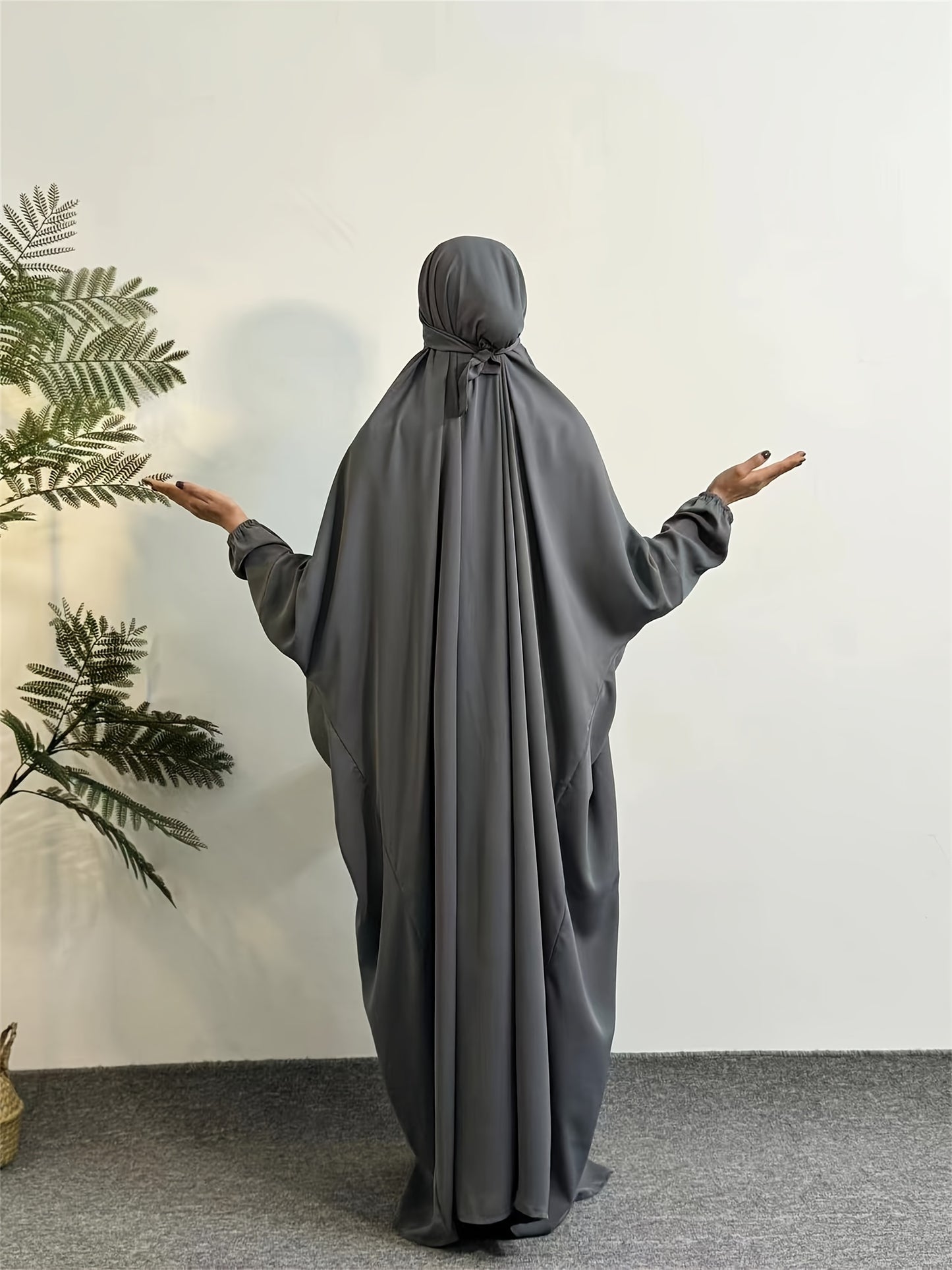 Elegant Black Hijab Dress for Women - Long Sleeve Smocked Abaya Kaftan with Hooded Prayer Abaya Burqa, Polyester Islamic Modest Clothing for Ramadan & Daily Wear