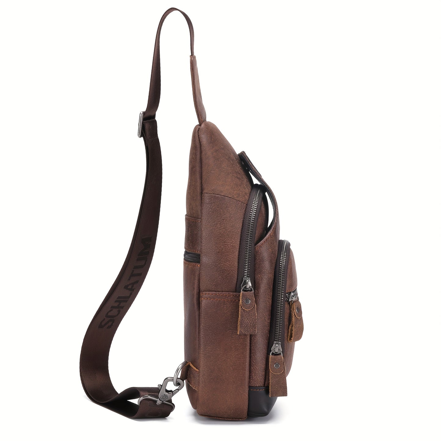 Genuine Top-Grain Leather Sling Bag - Casual Chest Pack for Men and Women, Crossbody Shoulder Daypack with Zipper Closure