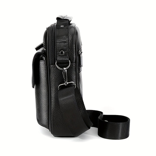 Men's Genuine Leather Crossbody Bag - Stylish Retro Business Shoulder Tote Bag with Adjustable Strap, Multiple Compartments & Zipper Pockets