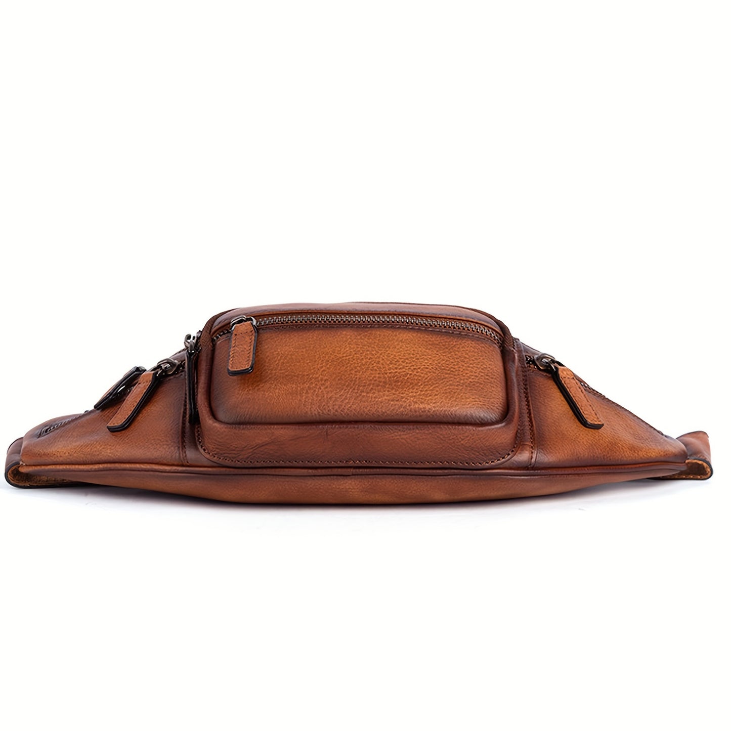 Premium Genuine Leather Fanny Pack for Men & Women - Adjustable Sling Bag with Multiple Zipper Pockets, Brown Leather Crossbody Chest Bag