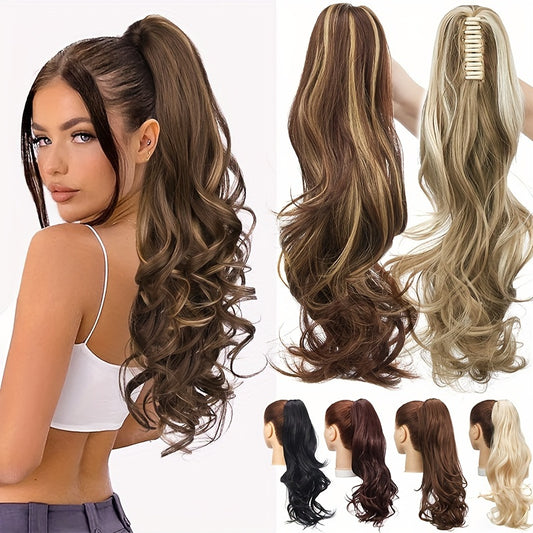 18 INCH Long Natural Curly Wavy Claw Clip Ponytail Extensions