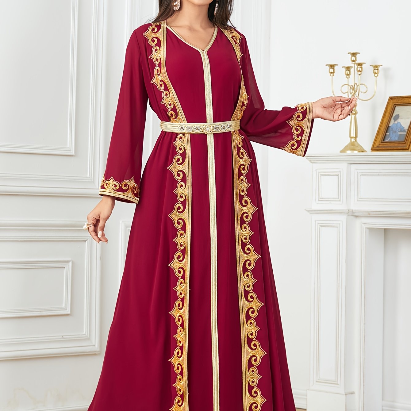 New Middle Eastern Emirati Abaya Dress + Cardigan Lace Embroidery Long Sleeve Two-Piece Robe Dress