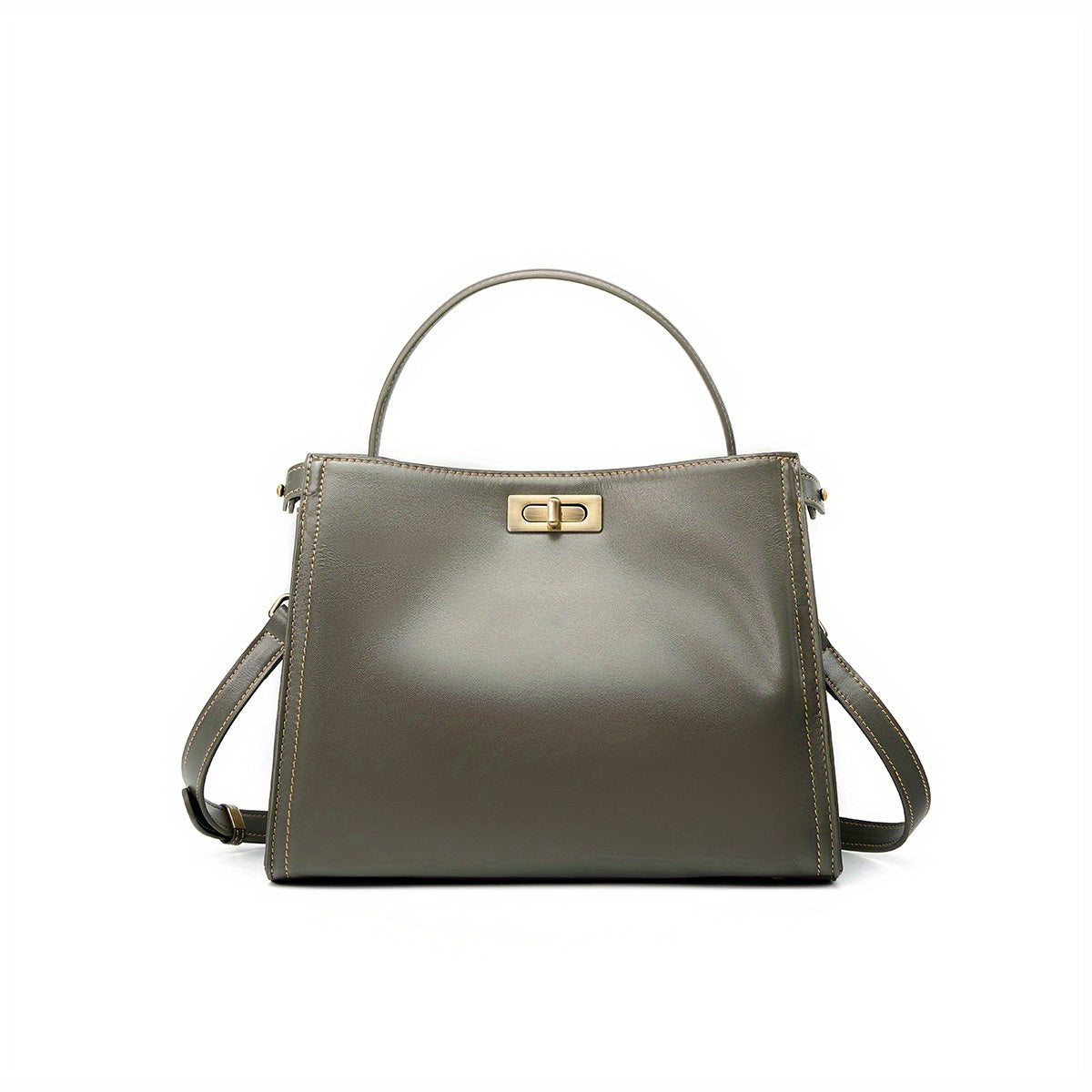 Women's Genuine Leather Crossbody Bag - Retro Minimalist Design with Golden-Tone Clasp Closure, Versatile Commuting & Dating Handbag