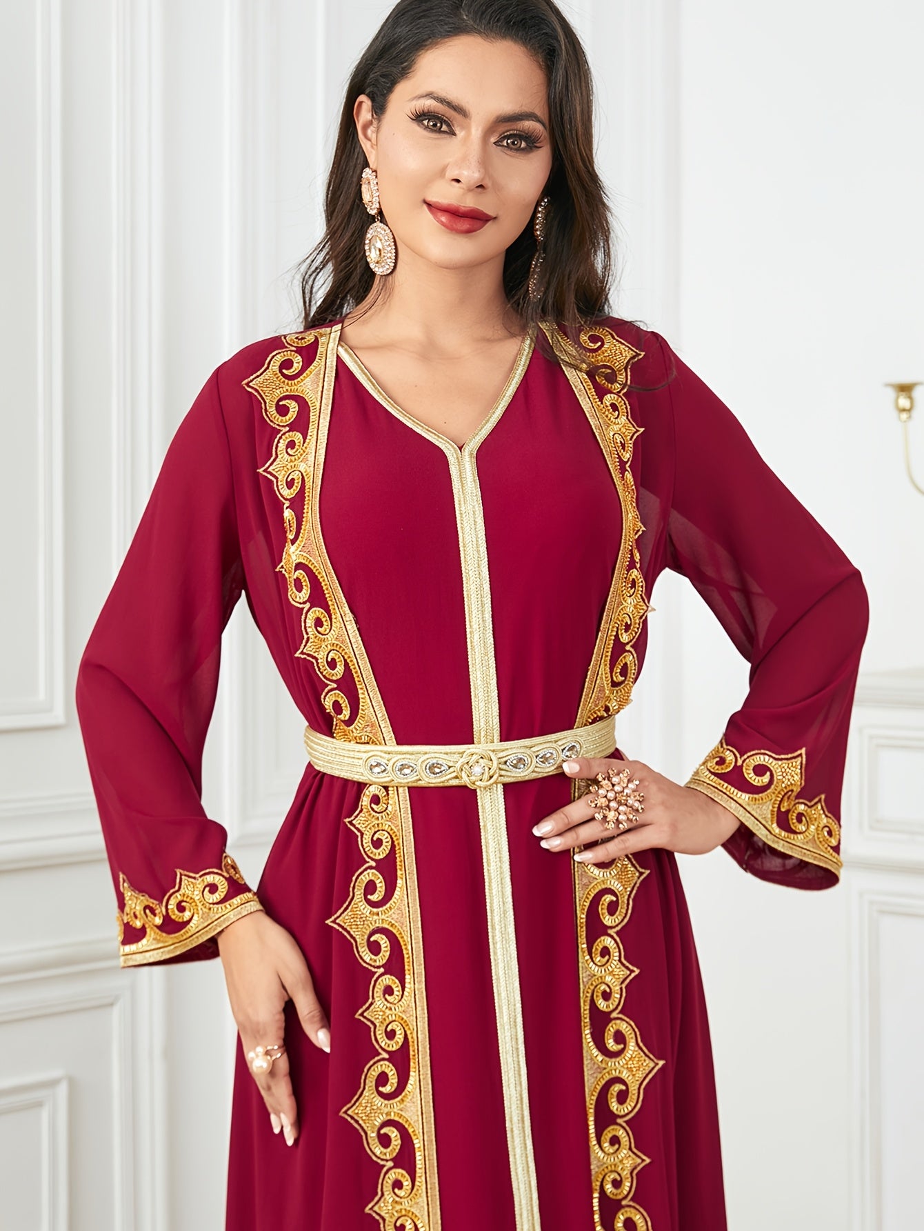 New Middle Eastern Emirati Abaya Dress + Cardigan Lace Embroidery Long Sleeve Two-Piece Robe Dress