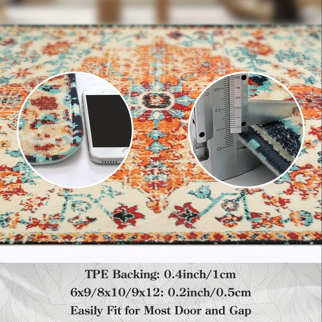 Bohemian Floral Medallion Area Rug - Oriental Distressed Bedroom Arabian Carpet Country Vintage Faux Wool Indoor Throw Mat Non-Slip Washable Low-Pile Carpet For Bathroom Living Kitchen Laundry Room