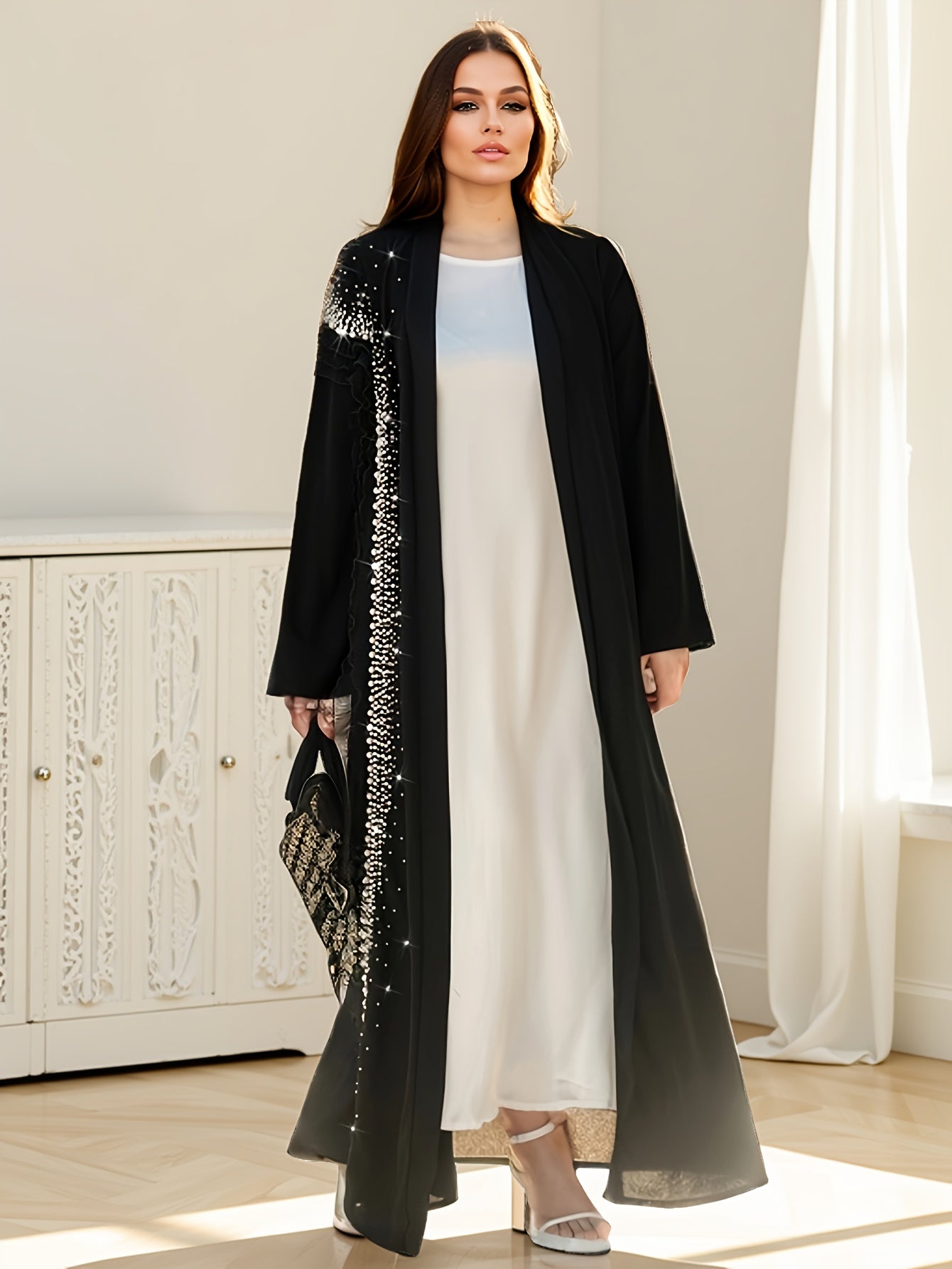 1pc Women's Elegant Formal & Everyday Maxi Dress - Long Sleeve Non-Stretchy Party Wedding Emirati Abaya, Elegant Evening Gown for Women - Formal Events & Casual Attire