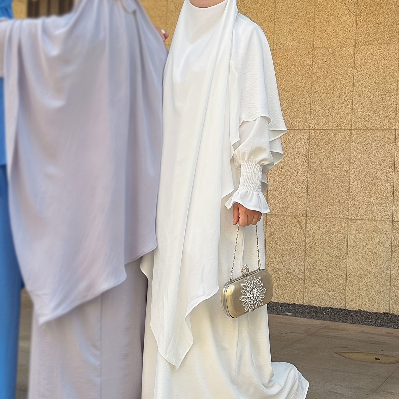 Khimar+abaya 2pcs Set Umrah Rida Set Player Jilbaab Abaya Set with Pockets