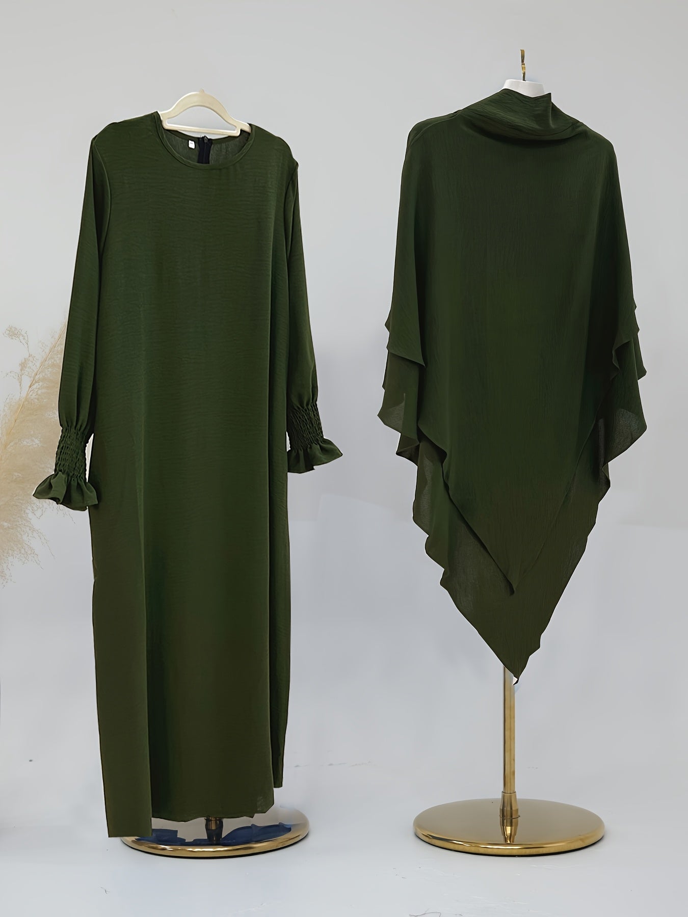 Khimar+abaya 2pcs Set Umrah Rida Set Player Jilbaab Abaya Set with Pockets