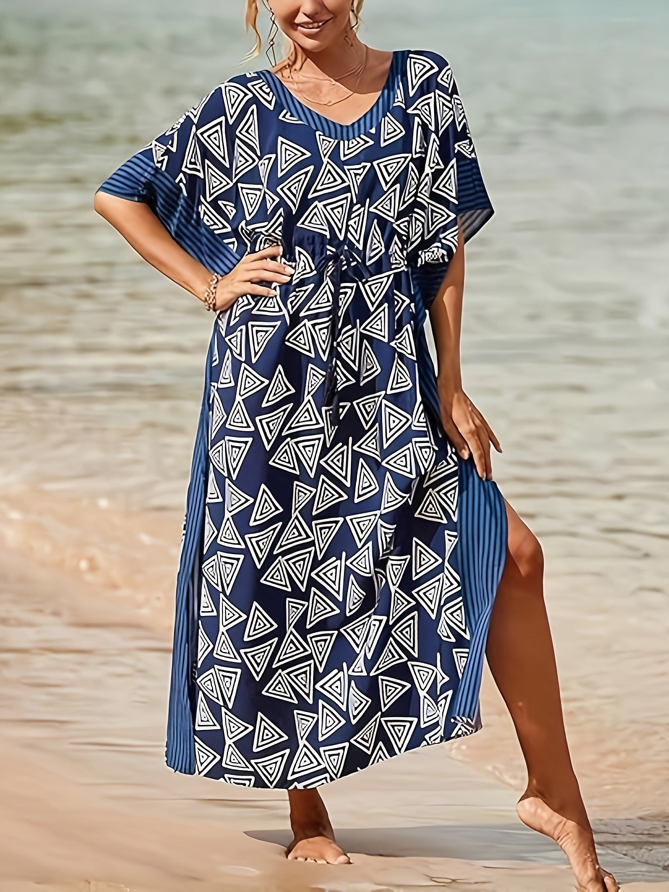 Kaftan Dresses for Women Swimsuit Cover Up Long Kaftan Dress with Waist Drawstring