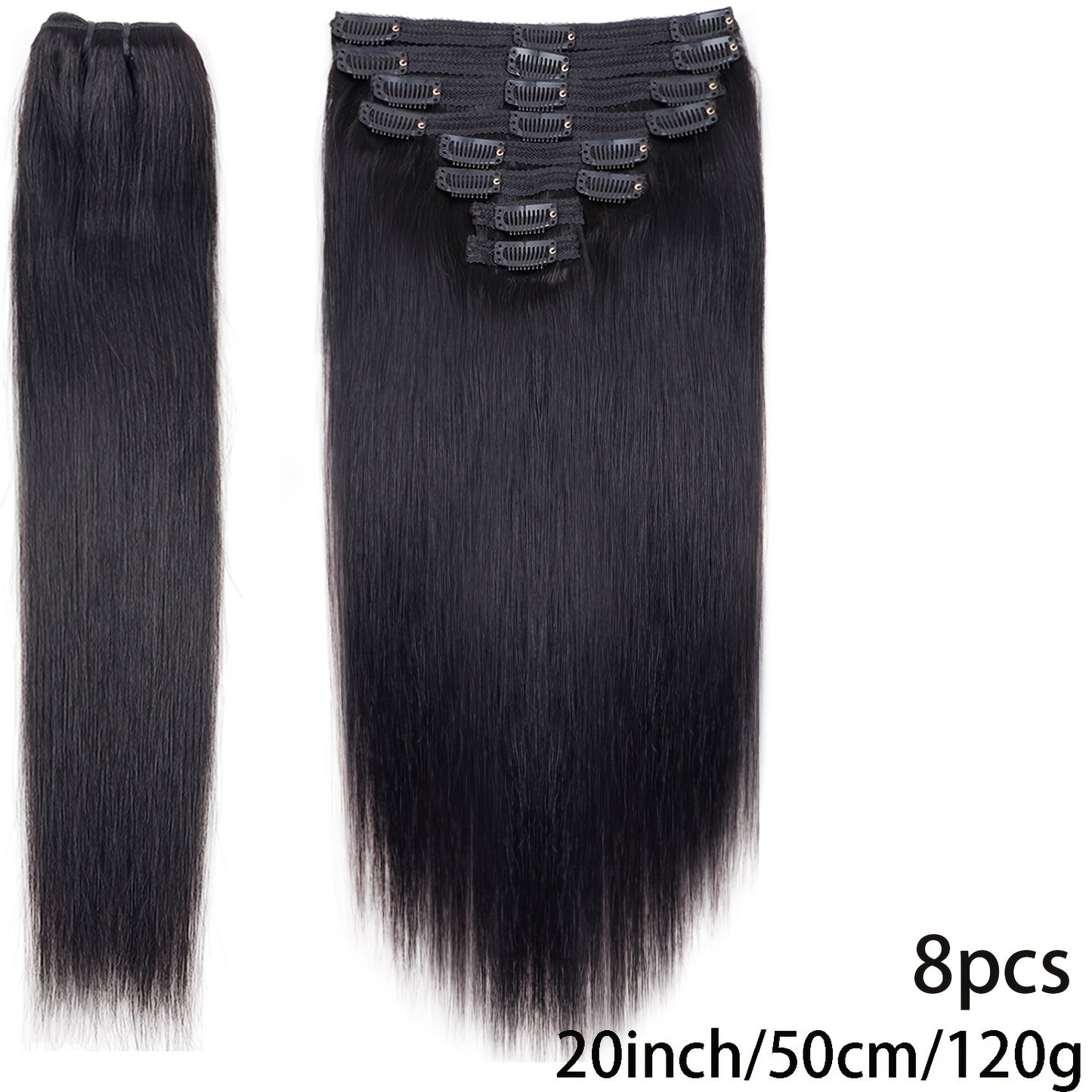 8 Pieces Straight Real Human Hair Clip In Hair Extensions | Remy Brazilian Black Human Hair | Double Wefted Clip In Hair Extension