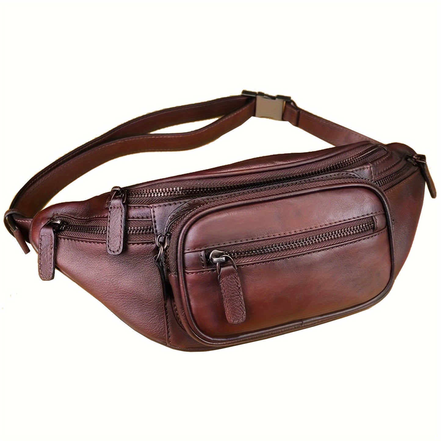 Premium Genuine Leather Fanny Pack for Men & Women - Adjustable Sling Bag with Multiple Zipper Pockets, Brown Leather Crossbody Chest Bag