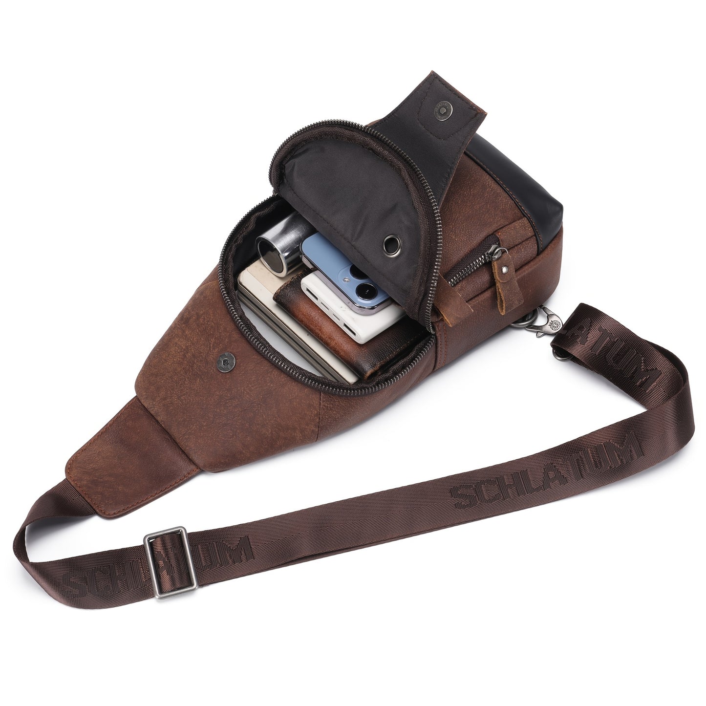 Genuine Top-Grain Leather Sling Bag - Casual Chest Pack for Men and Women, Crossbody Shoulder Daypack with Zipper Closure