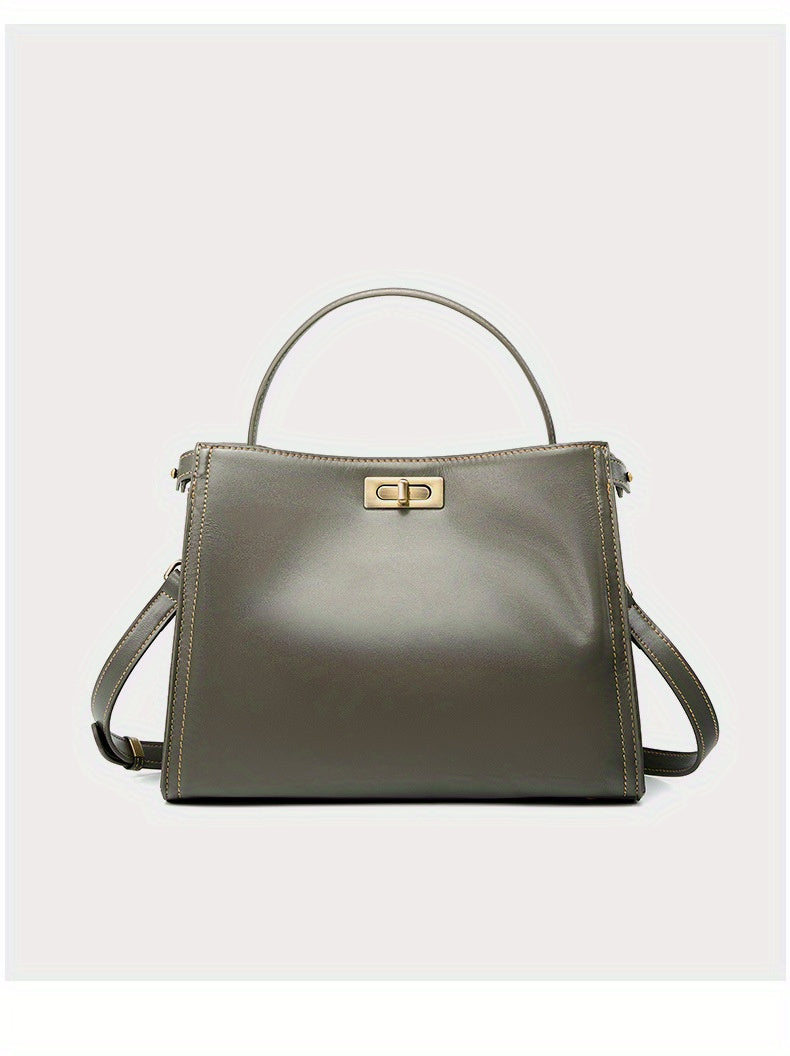 Women's Genuine Leather Crossbody Bag - Retro Minimalist Design with Golden-Tone Clasp Closure, Versatile Commuting & Dating Handbag