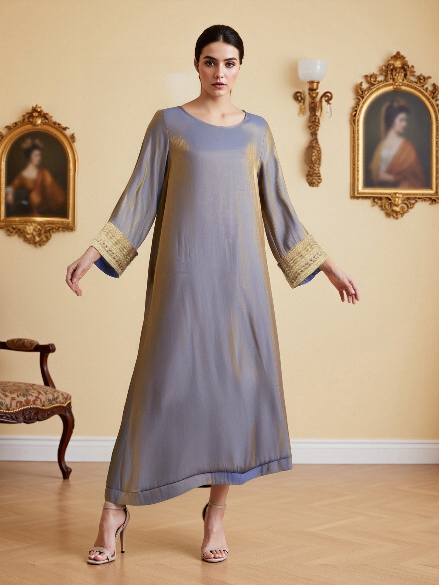 Women's Elegant Islamic Baju Abaya Dress - Long Sleeve Flowy Swing Dress in Pastel Lavender, Non-Stretchy Formal & Everyday Muslim Dress for Prayer, Office, Social Events