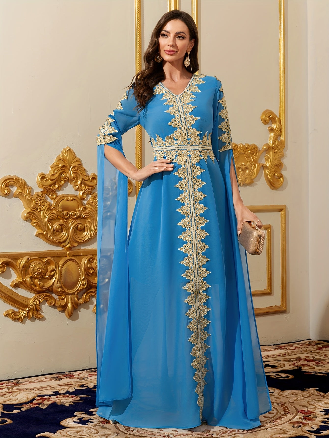knee length dresses for ladies High Neck Long Sleeves Simple Satin Wedding Dress Muslim Arabic Gown –  TANYA BRIDAL main image 1
