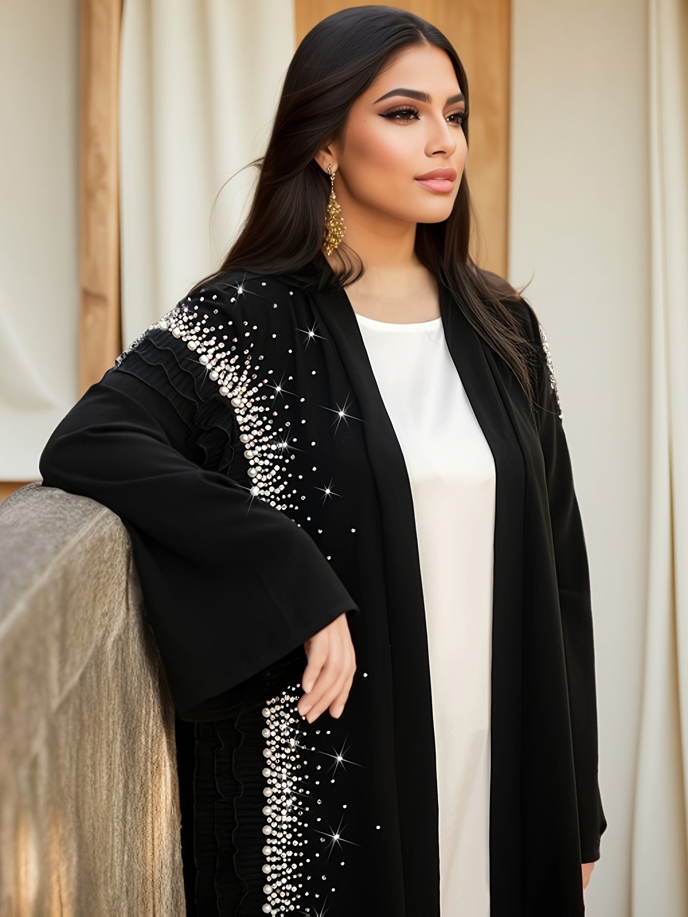 1pc Women's Elegant Formal & Everyday Maxi Dress - Long Sleeve Non-Stretchy Party Wedding Emirati Abaya, Elegant Evening Gown for Women - Formal Events & Casual Attire