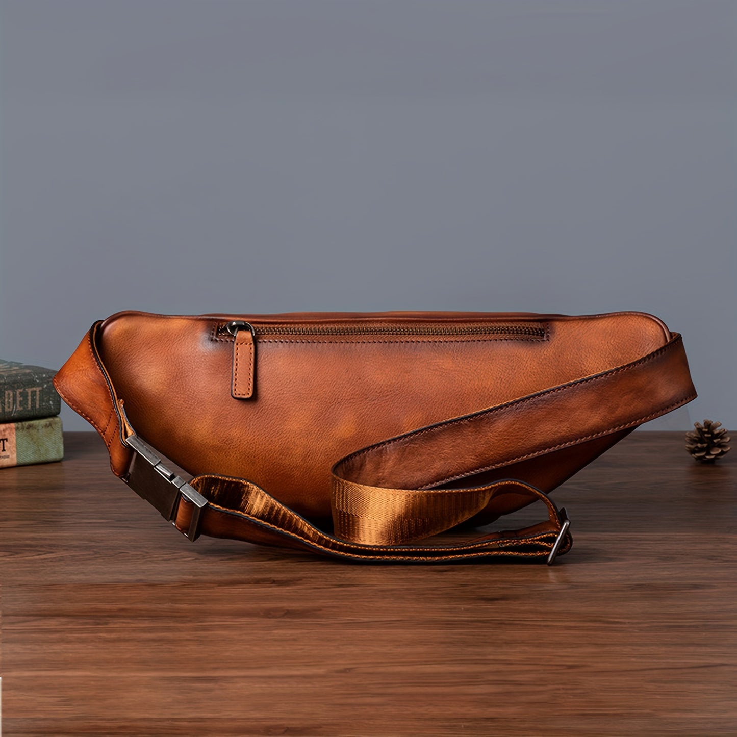 Premium Genuine Leather Fanny Pack for Men & Women - Adjustable Sling Bag with Multiple Zipper Pockets, Brown Leather Crossbody Chest Bag