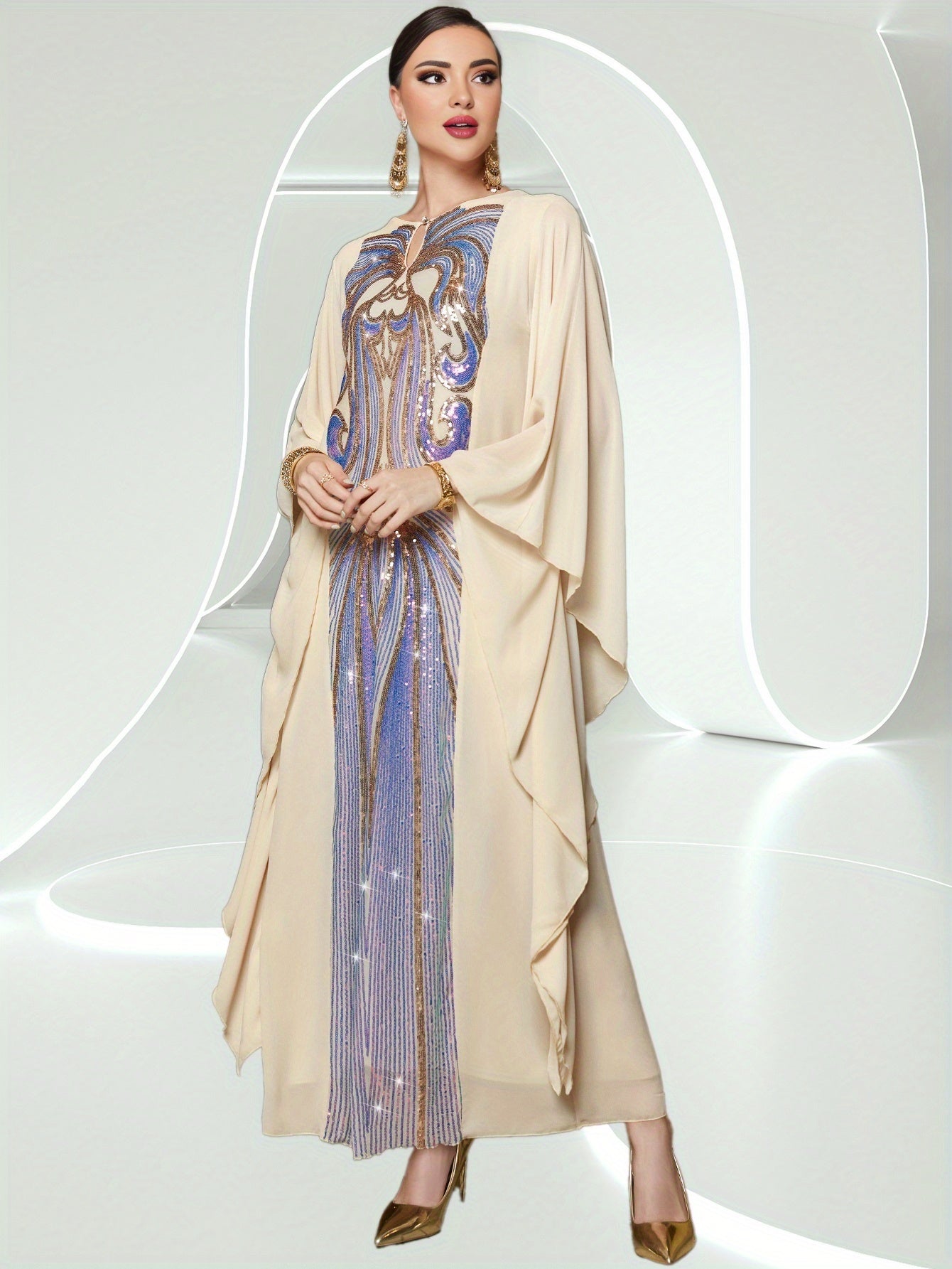 Yellow Fantasy Butterfly Abaya Sleeve Dress Arabic Long Dress Middle East Women's Clothing