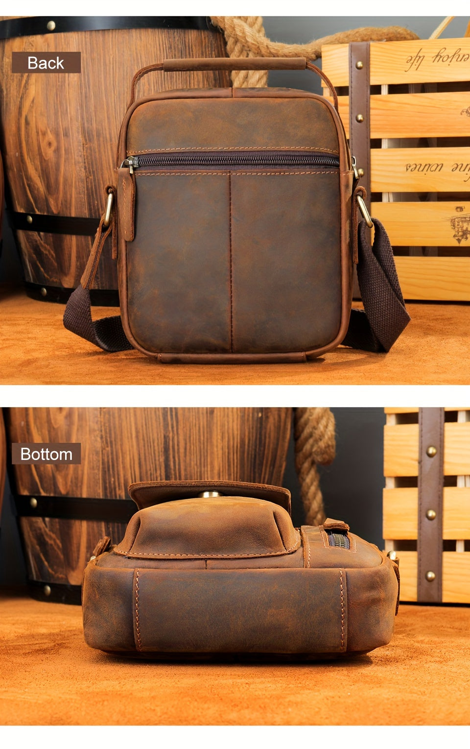 Crazy Horse Leather Shoulder Bag For Men, Fashionable Sling Bag For 7.9-in Tablet, Retro Crossbody Bag For Hanging Out & Daily Commute