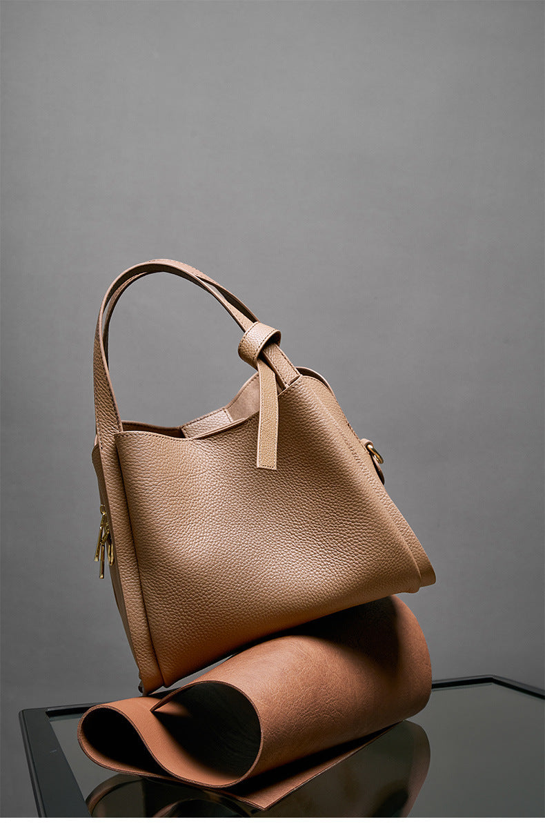 Women's Leather Tote Bag, Versatile and Popular Leather & Messenger Handbag for Women, Crossbody Bag, Cowhide Bucket Bag