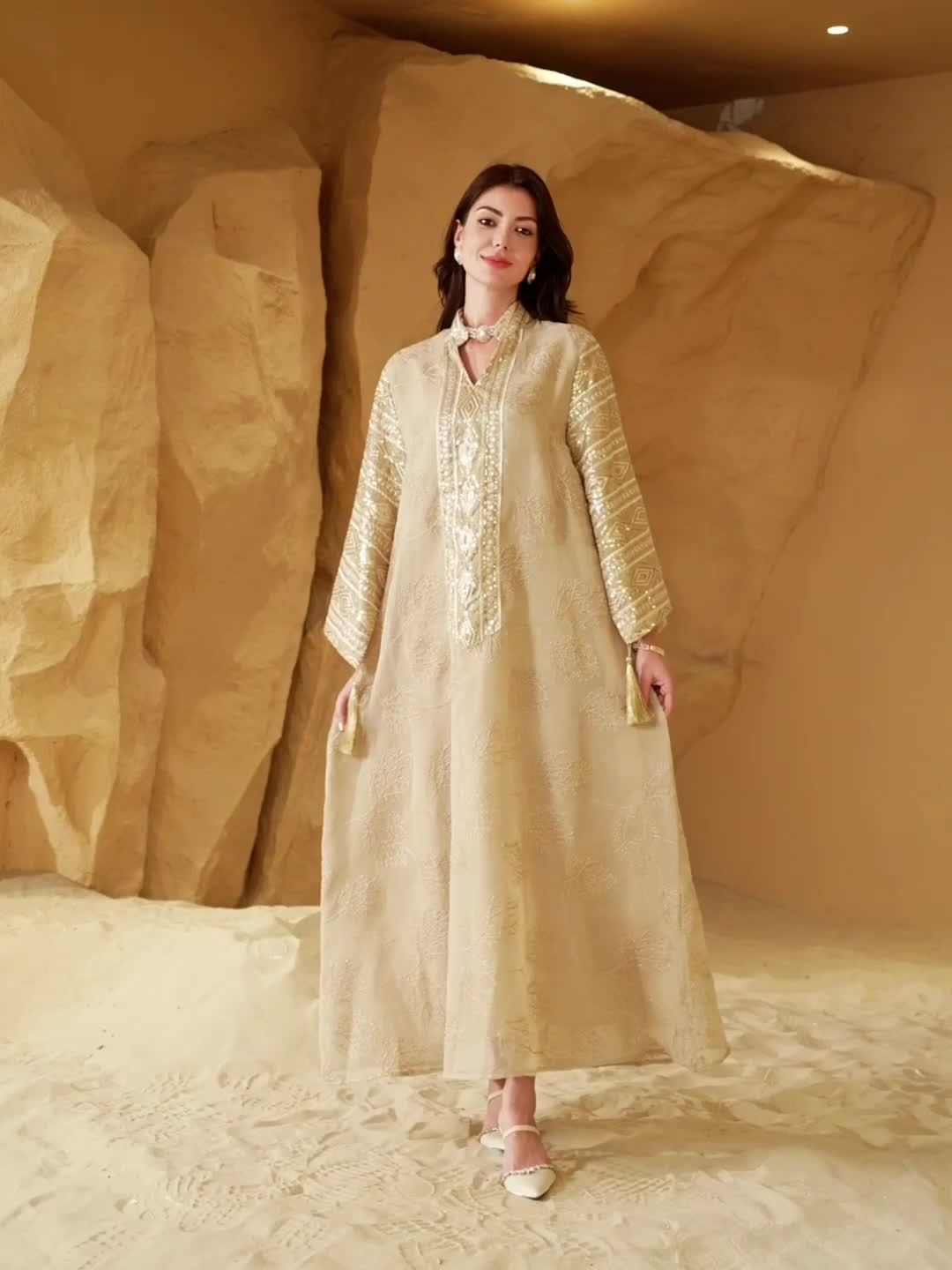 Oriental Middle Eastern Muslim Eid New Style Dress Women's Abaya V-Neck Regular Fashion Slit Sleeve Mesh Embroidery Beaded Craft Evening Gown Jalabiya ... Oriental Middle Eastern Muslim Eid New Style Dress Women's Abaya V-Neck Regular Fashion Slit Sleeve Mesh Embroidery Beaded Craft Evening Gown Jalabiya ...