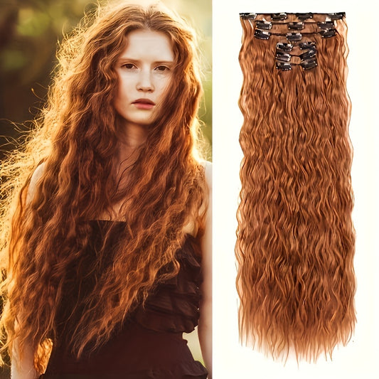 6pcs Synthetic Clip In 24 Inch Long Curly Wavy Hair Extensions