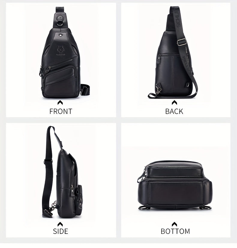 Men's Top Layer Cowhide Sling Bag, Genuine Leather Crossbody Bag, Retro Fashion Commuter Bag Multi-functional Travel Slant Shoulder Bag