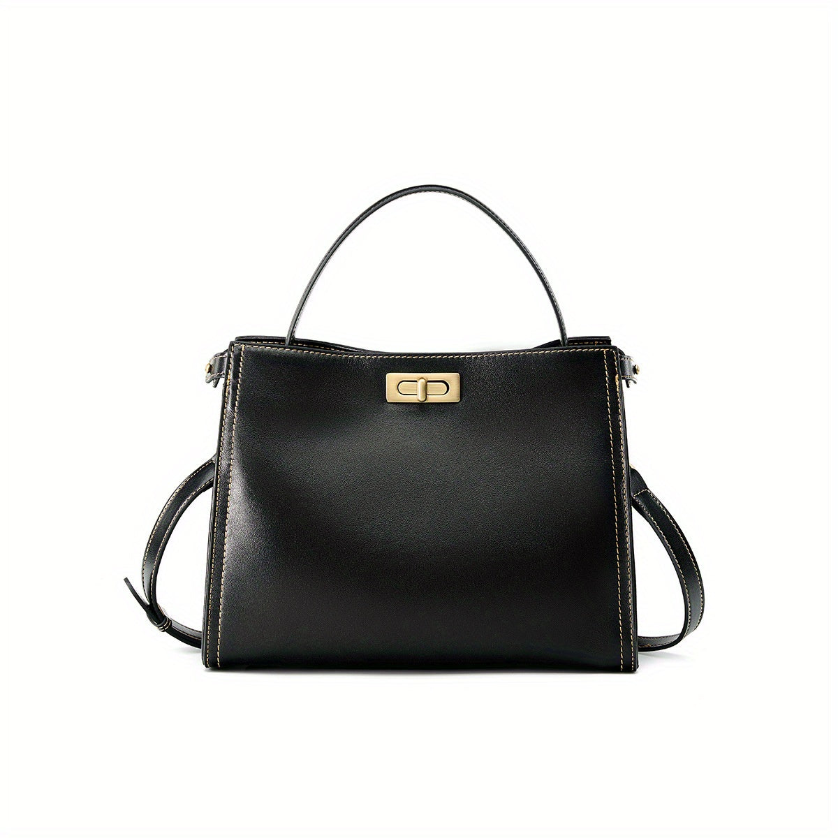 Women's Genuine Leather Crossbody Bag - Retro Minimalist Design with Golden-Tone Clasp Closure, Versatile Commuting & Dating Handbag